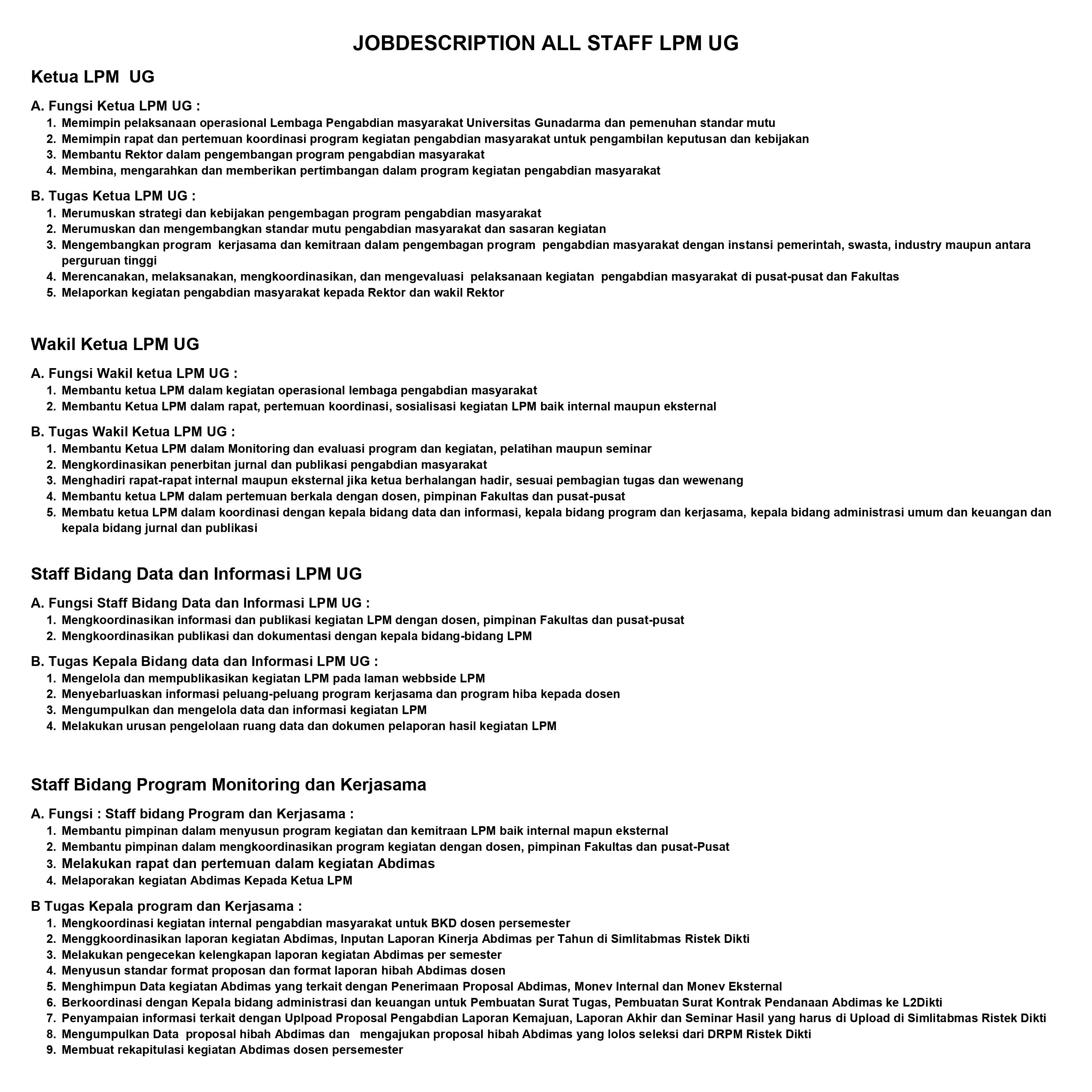 struktur - Job Description All Staff LPM UG 1